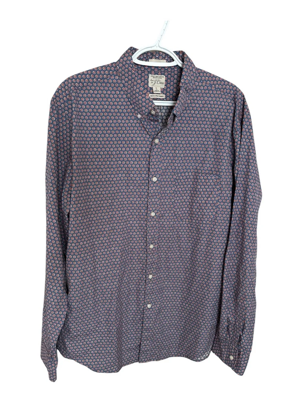 J. Crew Blue AOP Button Down Shirt Floral 100’s 2 Ply Organic Cotton Secret Wash